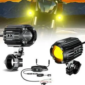 Auxiliary LED Light Driving Spotlights White/Amber Fog Lights with Mount Brackets Wire Harness Waterproof Offroad Work Lights Compatible with Motorcycle J-eep Car Truck 60W Driving Lamps