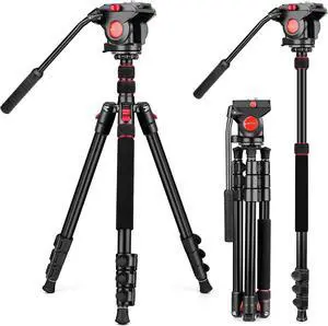 Camera Tripod, 72" Video Tripod with Fluid Head, Aluminum Heavy Duty Tripod with Carry Bag, Professional Camera Tripods & Monopods, Compatible with Canon, Sony, DSLR, Camcorder