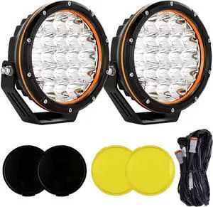 7in 2PCS LED Off Road Lights 210W 32000LM Super Bright Amber Cover 12V 24V with Wiring Harness for Pickup Truck SUV Offroad