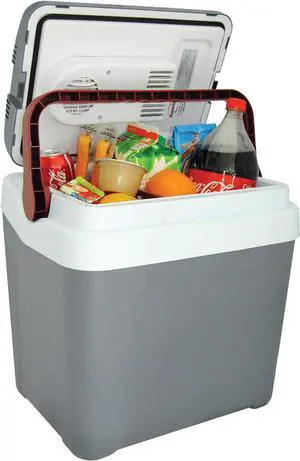 Electric Portable Cooler Plug in 12V car Cooler 25 L (26 qt), No Ice Thermo Electric Portable Fridge for Camping, Travel Road Trips Trucking with 12 Volt DC Power Cord, Gray/White.