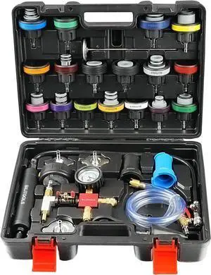Radiator Coolant Pressure Tester & Vacuum Refill Kit, 28-Piece Universal Cooling System Radiator Leak Tester & Refiller