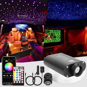 16W 450pcs 0.03in 9.8ft Car Use Bluetooth RGBW LED Fiber Optic APP&Remote Music Mode Star Ceiling Headliner Light Kit+Adapter+Cigarette Lighter for Car/Ceiling