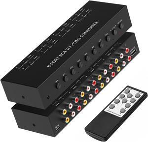 8 Port RCA to HDMI Converter - Dual AV to HDMI Adapter Supports 1080P PAL/NTSC Compatible with Sega/Xbox/PS1/PS2/PS3/WII/N64/VHS, VCRs, and DVD Players