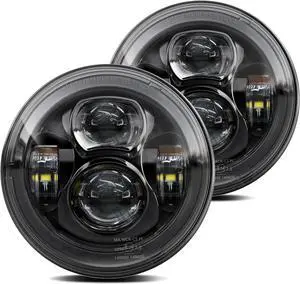 7-Inches LED Headlights H6024 Round Non-halo Compatible with Jeep Wrangler TJ LJ CJ JK JKU Ford Chevy GMC Miata etc High/Low Sealed Beam Headlamp Replacement DOT Approved Black 1 Pair