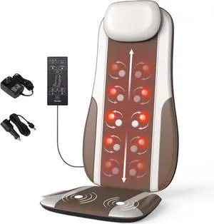 Back Massager with Heat, Massage Chair Pad Seat Cushion for Stress Relief, Deep Tissue Kneading & Roller, 2 Vibration Motors, Back Waist Hip Massager, PU Leather, with 2 Adapters