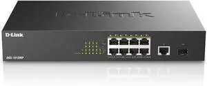 PoE Switch, 8 10 Port Unmanaged w/ 1 Gigabit Ethernet Port & 1 SFP Uplink Port, 125W PoE Budget Fanless Rackmount Plug N Play (DGS-1010MP), Black