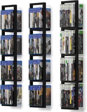 Black Floating Shelves for Wall, 34 Inch Video Games CD DVD Storage Shelves, Cube Storage Organizer Shelf Set of 3