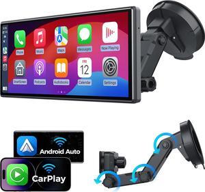 Wireless  Carplay Screen for Car, Secure Strong Bracket, Portable  CarPlay& Android Auto Car Stereo with GPS Navigation, Bluetooth, Mirror Link, Voice Control,Fits All Vehicles