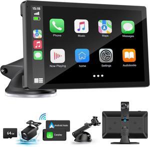 Wireless Carplay Screen for Car with 4K Dash Cam, 9" Portable Carplay & Android Auto, Car Stereo Touchscreen with 1080p Backup Camera, GPS Navigation/Voice Control/Mirror Link/Bluetooth