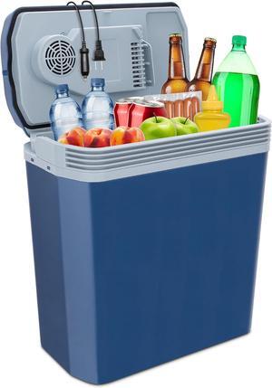 Electric Cooler & Warmer with Handle | 24 L Portable Thermoelectric Fridge for Vehicles & Trucks| 110V AC Home Power Cord & 12V Car Adapter for Camping, Travel & Picnics