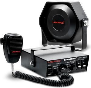 SoundAlert 12V 100W Police Siren PA System Kit [Slim Speaker] [118-124dB] [Handheld Microphone] [Hands-Free] Warning Emergency Siren for Vehicles Tow Truck UTV ATV Van Car POV RV