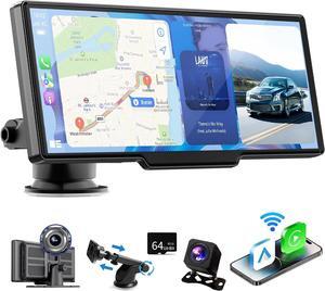 Wireless Carplay Screen for Car, 10.26" Portable Carplay & Android Auto Touch Screen, HD Car Tablet with 4K Dash Cam, Mirror Link, Voice Control, Music Play, GPS Navigation, Camera DVR,FM, Siri