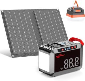 24000mAh Solar Generator with AC Outlet 120W Peak, 88.8Wh Portable Power Station with Panels 21W Included and Camping Lantern 248LM, Solar Powered Power Bank for Outdoor Camping Home Backup