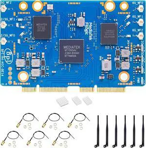 BPI-R4 NIC BE14 WiFi 7 Module for BPI-R4 Wireless Tri-Band WiFi Router Board OpenWRT, MediaTek MT7995AV CPU 32 bits RISC-V MCU, with 6X 2G/5G/6GHz WiFi Antenna (WiFi7 NIC Module)