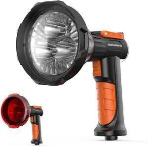 Spotlight Marine Spot Light 4000 Lumen Led Boat Navigation Lights 12 Volt Handheld Spotlight Rechargeable Searchlight with Detachable Red Lens, Wall and Car Charger