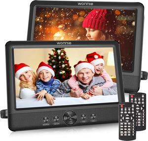 Two DVD Players Dual Screen for Car Portable CD Player, Play a Same or Two Different Movies with Two Mounting Brackets, 5-Hour Rechargeable Battery, Support USB/SD Card Reader