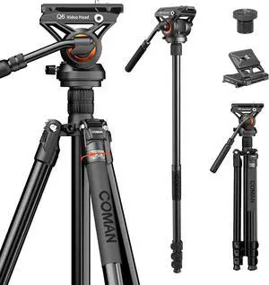 Fluid Head Tripod for DSLR Camcorder,Camera Monopod Tripod 360° Pan&+90°/-70° Tilt,New Q6 Fluid Head Aluminum Alloy QR Plate Compatible with DJI RS Gimbal Manfrotto Max Load 17.6lb