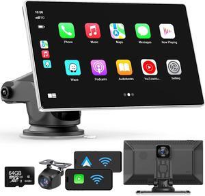 Portable  Carplay Screen for Car, 9" Wireless  Carplay & Android Auto,4K Dash Cam,1080p Backup Camera DVR,Car Audio Receivers GPS Navigation Mirror Link, Bluetooth,FM, Siri