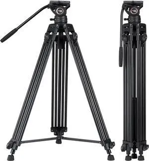 BV30L Video Tripod System, 72" Heavy Duty Aluminum Twin Tube Tripod with K3 Fluid Head, 75mm Flat Base, Max Load 13.2lbs, for DSLR Cameras, Camcorders, Includes 2 Quick Release Plates