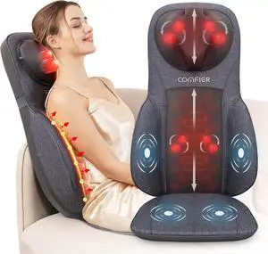 Neck Back Massager with Heat, Height Adjustable Chair Massager Seat Cushion for Neck Shoulders, Shiatsu Massage Chair Pad for Back Support,Gifts for Dad,Mom,Gray