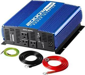 2000W Continuous/ 4000W Peak Power Inverter 3 AC Outlets 12V to 110V Car Converter with USB Port