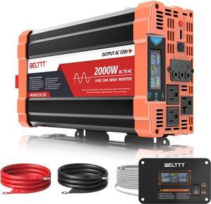 2000W Pure Sine Wave Inverter, Car Power Inverter 12V to 120V AC Converter for RV, Truck, Solar, Outdoor with Dual AC and 20A Socket, 5V 2.1A USB, Surge 4000W, Hardwire Port, Remote Controller