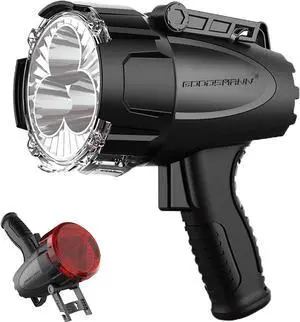 Rechargeable Marine Spotlight LED 6000 Lumen Portable Handheld Spot Light Waterproof Searchlight 70W Hunting Work Flashlight with USB Adapter Car Charger EVA Carrying Case Red Lens Filter