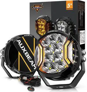 V-Ultra Series Side Shooter Light Bar, 5Inch 172W Round Offroad Lights LED Pods 20400LM, Amber DRL & Spotlight Dual Color 270° Wider Off Road Lighting with Protective Covers, Pair
