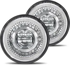 Anti-glare 7 Inch Halo Led Headlight Round Compatible with Jeep Wrangler JK JKU TJ LJ etc w/Start-up Gradient Starry Atmosphere DRL Turn Signal H6024 DOT Hi/Lo Sealed Beam
