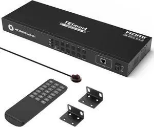 8×1 HDMI Switch 8 in 1 Out 4K @ 60Hz HDCP with 19-inch Rack-Ears | RS-232 / LAN Control | IR Remote Control and Auto Switch | Auto Scan Time Interval - Black