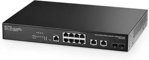 12 Port 10G Web Managed Switch, 8x2.5G, 2x10G RJ-45 Ethernet Ports, 2x10G SFP+ Port, 1 Console Port, Metal Multi-Gigabit Desktop/Rackmount L3 Network Switch