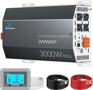 3000 Watt Pure Sine Wave Inverter 12v DC to 110v 120v AC Converter,6000W Peak Power Inverter with 4 AC Outlets,USB Port,Type-C,Remote Control LCD Display for Truck, RV, Vehicles, Solar Off-Grid