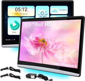 Android 11 Car Headrest Video Players with 2.4G/5G Dual Brand WiFi, Dual Rear Seat TV Monitors Can Sync Screens, IPS Touch Screen 4K Tablets, HDMI Out/in Bluetooth FM USB-2G+32G