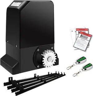 RK990T Automatic Sliding Gate Opener Rack Drive Electric Gate Motor for Heavy Driveway Slide Gates Up to 2200 Pounds, Security Gate Operator AC Powered with Nylon Gear Rack and Remote Control