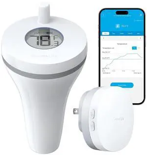 Smart Pool Thermometer Wireless with WiFi Gateway, Digital Pool Thermometer Floating with IPX7 Waterproof, Remote App Read Alert, Swimming Temperature for Outdoor Bath Tub, Fishbowl,Hot Tub