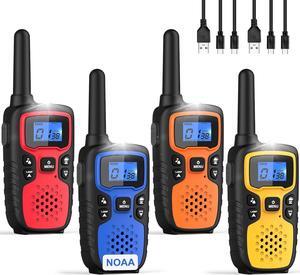Walkie Talkies for Adults Long Range-Rechargeable 4 Pack 2 Way Radios, Hiking Accessories Camping Gear Xmas Birthday Gift for Kids Family with Lamp,SOS Siren,NOAA Weather Alert,Easy to Use