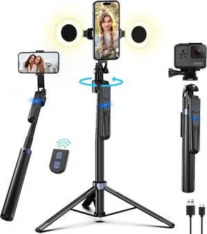 Auto Face Tracking Tripod for iPhone,360 Rotation Travel Selfie Stick Stand,Face Tracking Phone Tripod with Light and RemoteApplied to Tiktok YouTube Vlog Video Recording