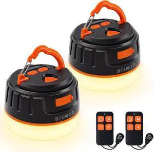 LED Camping Lantern Rechargeable with Remote Control - 1000LM 150H Runtime Tent Light, 5200mAh Water-Resistant Emergency Light for Hurricane Power Outages, Hiking Home Black&Org