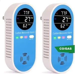Plug-in Carbon Monoxide Detector with Real-Time CO Display & Temperature/Humidity Monitor, Plug-in CO Alarm for Home, RV, Apartment, Indoor Air Safety 2-Pack