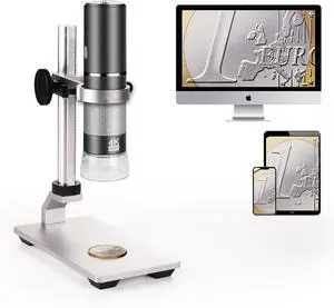 4K 3840x2160p WiFi Digital Microscope Camera with Adjustable Metal Stand, Wireless Portable Microscope for iPhone Android Phone and Windows Mac PC