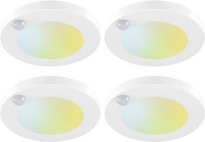 4 Inch Field Selectable 5CCT LED Motion Sensor Ceiling Light, 120V Wired Closet Light, 10 Watts, 600Lm, CRI80+, Non-dimmable, ETL Certified, Wet Location, Round/White, 4 Packs