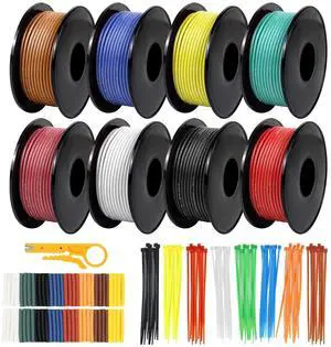 18 AWG Stranded Wire Spool, 32.8ft Each in 8 Colors - Silicone Electrical Tinned Copper Wire, 18 Gauge Flexible Hook Up Wire Kit for DIY, Automotive, Home, and Power Wiring