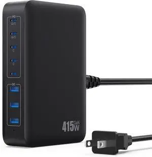 USB C Charger 415W USB C Charger Block, 8-Ports GaN IV Fast Charging Station Hub, Dual PD 100W Laptop Charger Adapter,for MacBook Pro/Air/iPad/iPhone16/15/14/ Watch// for Home Office