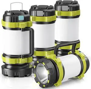 Camping Lantern Rechargeable, Camping Flashlight 4000 Capacity, 6 Modes, IPX4 Waterproof, Led Lantern for Camping, Hiking, Outdoor Recreations Green 4 Packs
