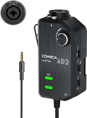 Audio Preamp Adapter,LINKFLEX AD2 XLR/6.35mm Microphone Preamp Amplifier with 48V Phantom Power, Real-time Monitoring, Guitar Interface Adapter for iPhone, Android Smartphone, DSLR Cameras