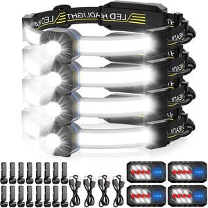 LED Headlamp, 1000lumens 230° Widebeam Headlight 4 Packs, USB Rechargeable HeadLamp with Red Taillight, Lightweight Waterproof Headband Light for Camping Running Hiking, Hard Hat Headlamp