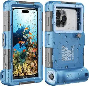 Underwater Snorkeling Diving Phone Case for iPhone 16/15/14/13/12/11 Pro Max/XS/X  Galaxy S24/S23/S22/[50ft/15m] Professional Scuba Dive Waterproof Case Underwater Photo Video Cove-Blue