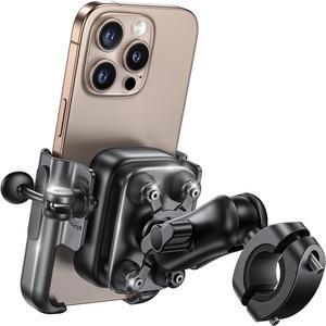 All Metal Motorcycle Phone Mount - [Anti Shake] [Extendable Arm] Bike Phone Holder Handlebar Clamp, Bicycle Cell Phone Mount, for iPhone 16 Pro Max, 15 14, Galaxy S24 Ultra, 4.7-7.2" Phones