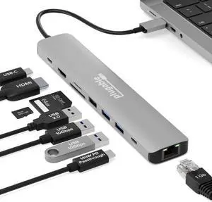 Plugable USB C Hub Multiport Adapter (9-in-1) 140W Power Delivery Charging, 4K 60Hz HDMI, 10Gbps Data Ports, Ethernet, SD | for USBC, USB4, Thunderbolt MacBook, Windows, Chromebook (USBC-9IN1E)