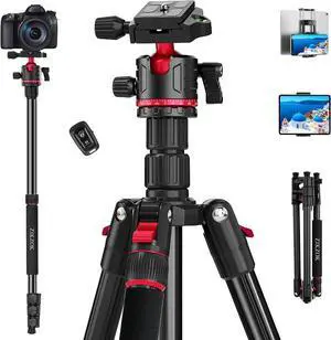 Tripod for Camera, Professional Aluminum Camera Tripod & Monopod with 360° Ball Head, Adjustable Lightweight Travel Tripod for Phone,DSLR,Tablet with Carry Bag